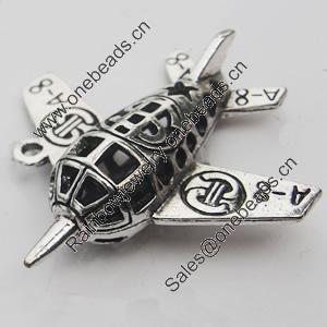 Hollow Bali Pendant Zinc Alloy Jewelry Findings, Lead-free, Aeroplane 40x41mm, Sold by Bag