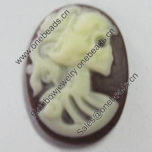 Cameos Resin Beads, No-Hole Jewelry findings, 17.5x24.5mm, Sold by Bag 