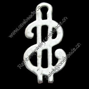 Pendant, Zinc Alloy Jewelry Findings, Lead-free,sign 9x17mm, Sold by Bag