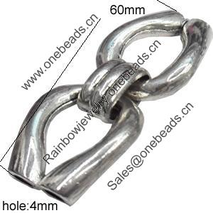 Clasps, Zinc Alloy Jewelry Findings Lead-free, 25x60mm, Hole:4mm, Sold by Bag 