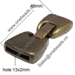 Clasps, Zinc Alloy Jewelry Findings Lead-free, 16x40mm, Hole:13x2mm, Sold by Bag 