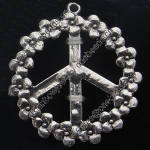 Pendant, Zinc Alloy Jewelry Findings, Lead-free, Peace sign 37mm, Sold by Bag