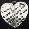 Pendant, Zinc Alloy Jewelry Findings, Lead-free, Heart 27x27mm, Sold by Bag