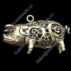 Hollow Bali Pendant Zinc Alloy Jewelry Findings, Lead-free, Animal 31x49mm, Sold by PC