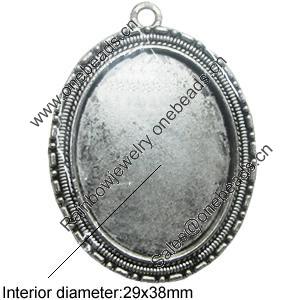 Zinc Alloy Pendant settings, Lead-free, Outside diameter:48x38mm, Interior diameter:38x29mm, Sold by bag