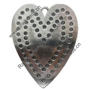 Pendant, Zinc Alloy Jewelry Findings, Lead-free, Heart 62x48mm, Sold by PC