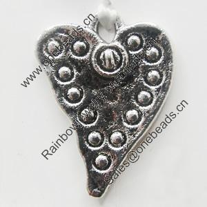 Pendant, Zinc Alloy Jewelry Findings, Lead-free, Heart 24x18mm, Sold by bag