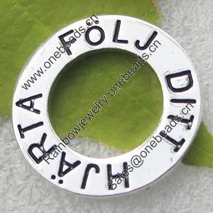 Zinc Alloy Jewelry Donut,With word:FÖLJ DITT HJÄRTA, Nickel-free & Lead-free, 25mm, Sold by PC 