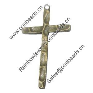 Pendant, Zinc Alloy Jewelry Findings, Lead-free, cross 21x38mm, Sold by bag 