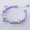 Handmade bracelet, silk thread with alloy crystal Ball and Iron Beads,9-inch, Adjustable, Sold by Strand