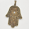 Zinc Alloy Charm/Pendant with Crystal, Lead-free, Hand 74x43mm, Sold by PC