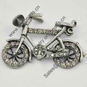 Zinc Alloy Charm/Pendant with Crystal, Lead-free, Bicycle 39x28mm, Sold by PC