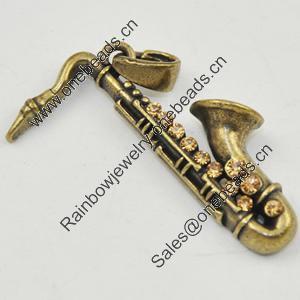 Zinc Alloy Charm/Pendant with Crystal, Lead-free, Suona 37x26mm, Sold by PC