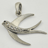 Zinc Alloy Charm/Pendant with Crystal, Lead-free, Bird 34x27mm, Sold by PC