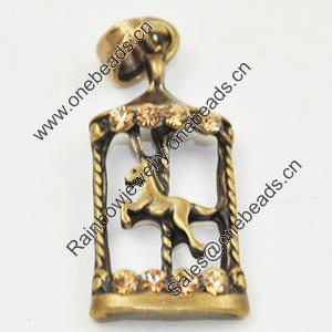 Zinc Alloy Charm/Pendant with Crystal, Lead-free, 37x45mm, Sold by PC