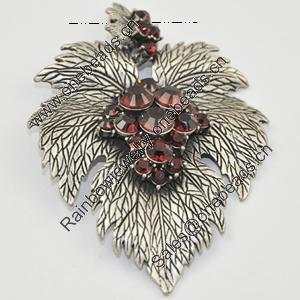 Zinc Alloy Charm/Pendant with Crystal, Lead-free, Leaf 82x57mm, Sold by PC