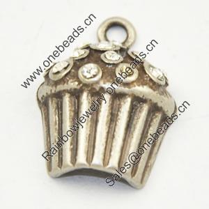 Zinc Alloy Charm/Pendant with Crystal, Lead-free, Ice cream 20x15mm, Sold by PC