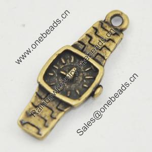 Pendant, Zinc Alloy Jewelry Findings, Lead-free, Watch 24x9mm, Sold by Bag