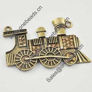 Zinc Alloy Charm/Pendant with Crystal, Lead-free, Train 47x31mm, Sold by PC