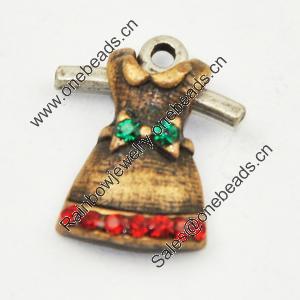 Zinc Alloy Charm/Pendant with Crystal, Lead-free, Clothing 17x13mm, Sold by PC