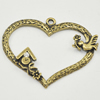 Zinc Alloy Charm/Pendant with Crystal, Lead-free, Hollow Heart 43x35mm, Sold by PC