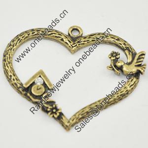 Zinc Alloy Charm/Pendant with Crystal, Lead-free, Hollow Heart 43x35mm, Sold by PC