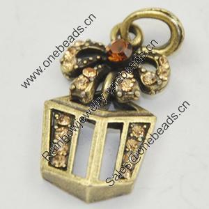 Zinc Alloy Charm/Pendant with Crystal, Lead-free, 21x13mm, Sold by PC