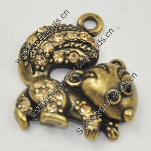 Zinc Alloy Charm/Pendant with Crystal, Lead-free, Animal 11x19mm, Sold by PC