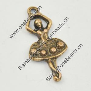 Pendant, Zinc Alloy Jewelry Findings, Lead-free, Dancer  27x13mm, Sold by Bag