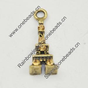 Zinc Alloy Charm/Pendant with Crystal, Lead-free, Tower 20x8mm, Sold by Bag