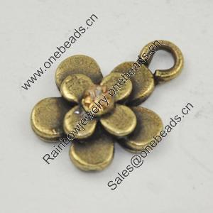 Zinc Alloy Charm/Pendant with Crystal, Lead-free, Flower 11x11mm, Sold by Bag