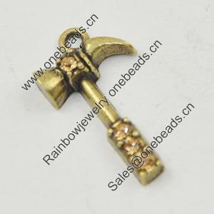 Zinc Alloy Charm/Pendant with Crystal, Lead-free, Tool 10x20mm, Sold by Bag