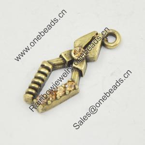 Zinc Alloy Charm/Pendant with Crystal, Lead-free, Tool 20x8mm, Sold by Bag