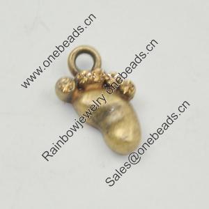 Zinc Alloy Charm/Pendant with Crystal, Lead-free,  Feet 8x13mm, Sold by Bag