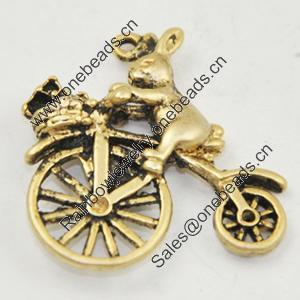 Pendant, Zinc Alloy Jewelry Findings, Lead-free, Animal with Bicycle 22x19mm, Sold by Bag