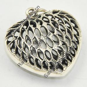 Hollow Bali Pendant, Zinc Alloy Jewelry Findings, Lead-free, Heart 34x35mm, Sold by PC