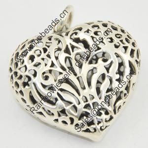 Hollow Bali Pendant, Zinc Alloy Jewelry Findings, Lead-free, Heart 36x36mm, Sold by PC