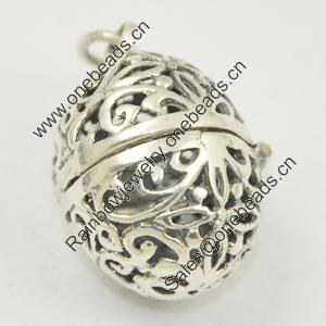 Hollow Bali Pendant, Zinc Alloy Jewelry Findings, Lead-free, " Can be opened " 24x16mm, Sold by PC