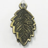 Pendant/Charm, Zinc Alloy Jewelry Findings, Lead-free, Leaf 12x22mm, Sold by Bag