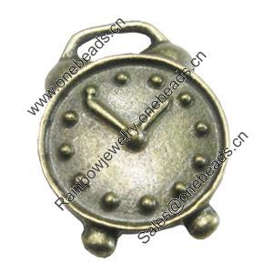 Pendant/Charm, Zinc Alloy Jewelry Findings, Lead-free, Alarm clock 16x22mm, Sold by Bag