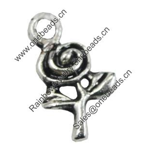 Pendant/Charm, Zinc Alloy Jewelry Findings, Lead-free, Flower 9x15mm, Sold by Bag