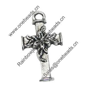 Pendant/Charm, Zinc Alloy Jewelry Findings, Lead-free, Cross 11x20mm, Sold by Bag