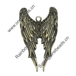 Pendant/Charm, Zinc Alloy Jewelry Findings, Lead-free, Wing 23x40mm, Sold by Bag