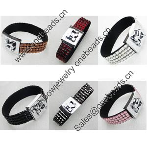Handmade bracelet, line-up crystal with zinc alloy clasp, Mix color, Nickel-free & Lead-free, 7.5-inch, Sold by Group