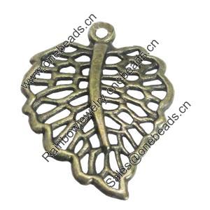 Pendant/Charm, Zinc Alloy Jewelry Findings, Lead-free, Leaf 19x24mm, Sold by Bag