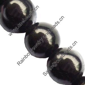 Gemstone beads, black stone, round, 14mm, sold per 15-inch strand 