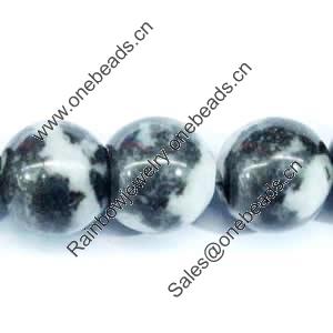 Gemstone beads, white and black stone, round, 14x14mm, Sold per 16-inch Strand 