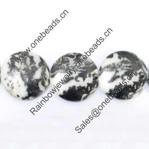 Gemstone beads, white and black stone, coin, 25x25mm, Sold per 16-inch Strand 