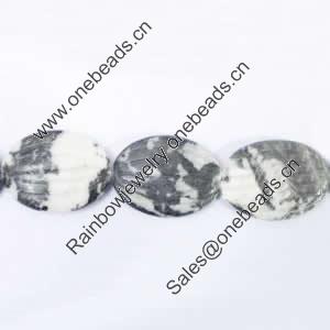 Gemstone beads, white and black stone, oval, 30x20mm, Sold per 16-inch Strand