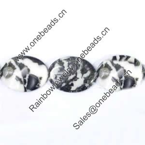 Gemstone beads, white and black stone, oval, 25x18mm, Sold per 16-inch Strand 